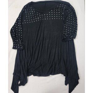 Belldini Women's Black Shirt Size 3X Shiny Discs Full & Longer at Sides Soft
